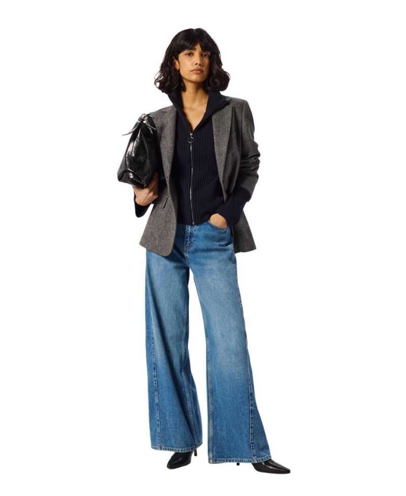 Women's Herringbone Mandarin-Collar Blazer