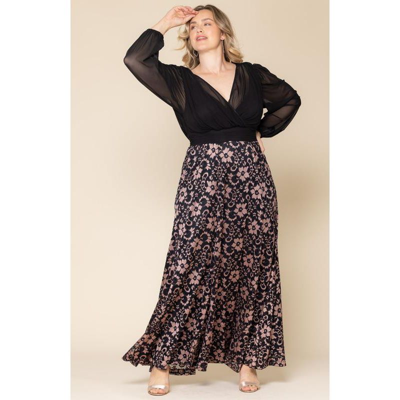 Plus Size Mon Tresor Long Sleeve Lace Evening Gown