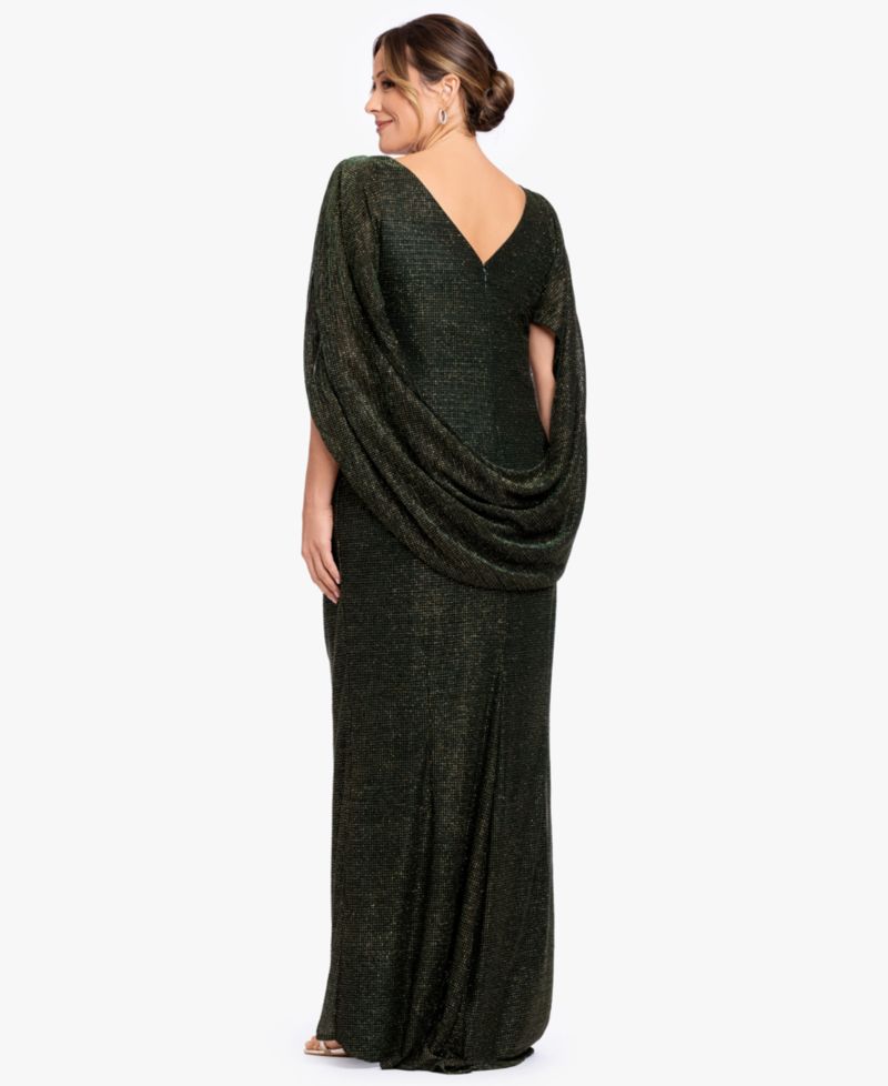Plus Size Stretchy Glitter Metallic Gown