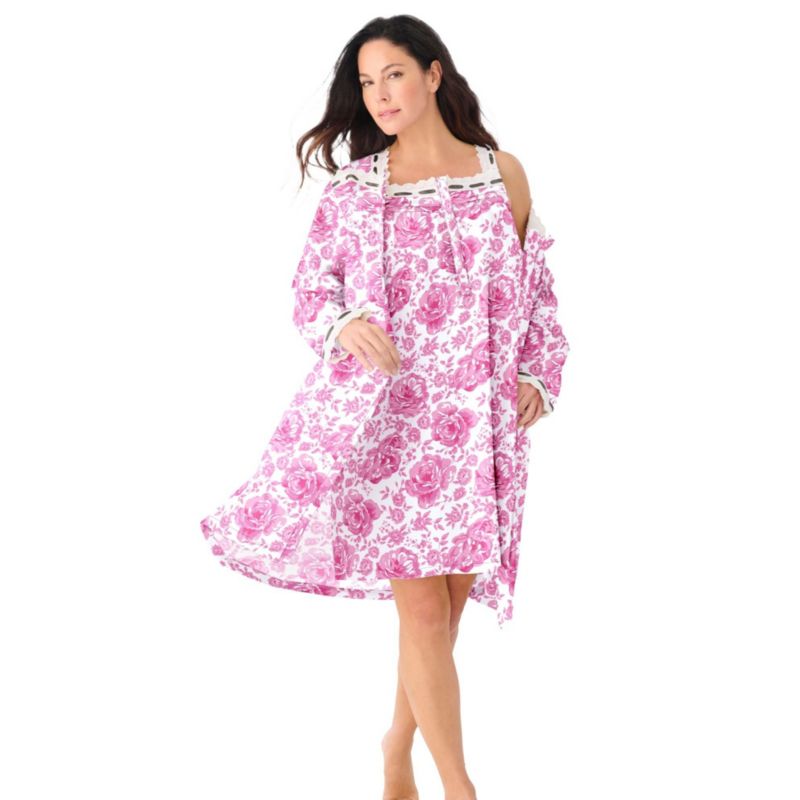 Plus Size Only Necessities Short 2-Piece Cabbage-Rose Peignoir Set
