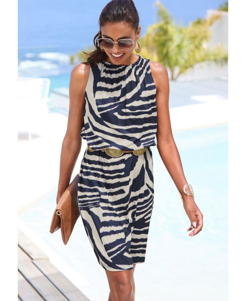 Women's Printed High Neck Swing Everyday Comfort Shift Short Dress