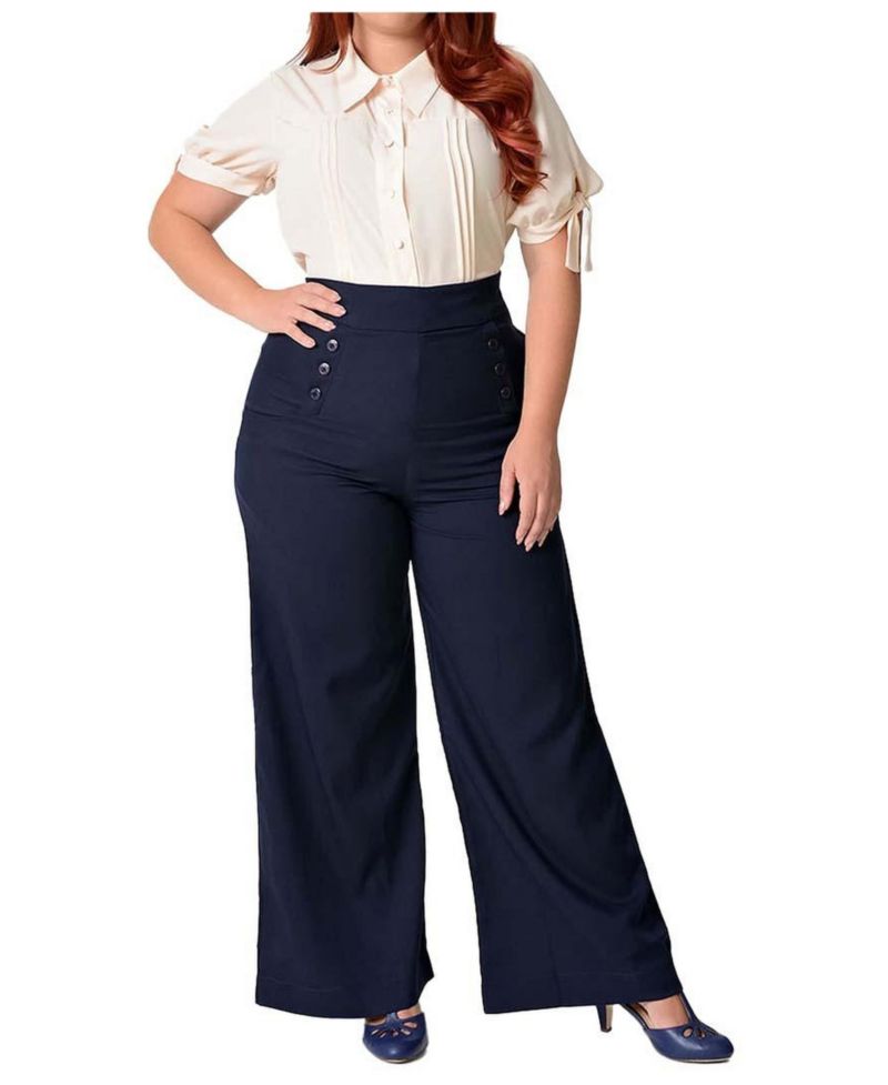 Plus Size 1950s Tie Cuff Woven Blouse