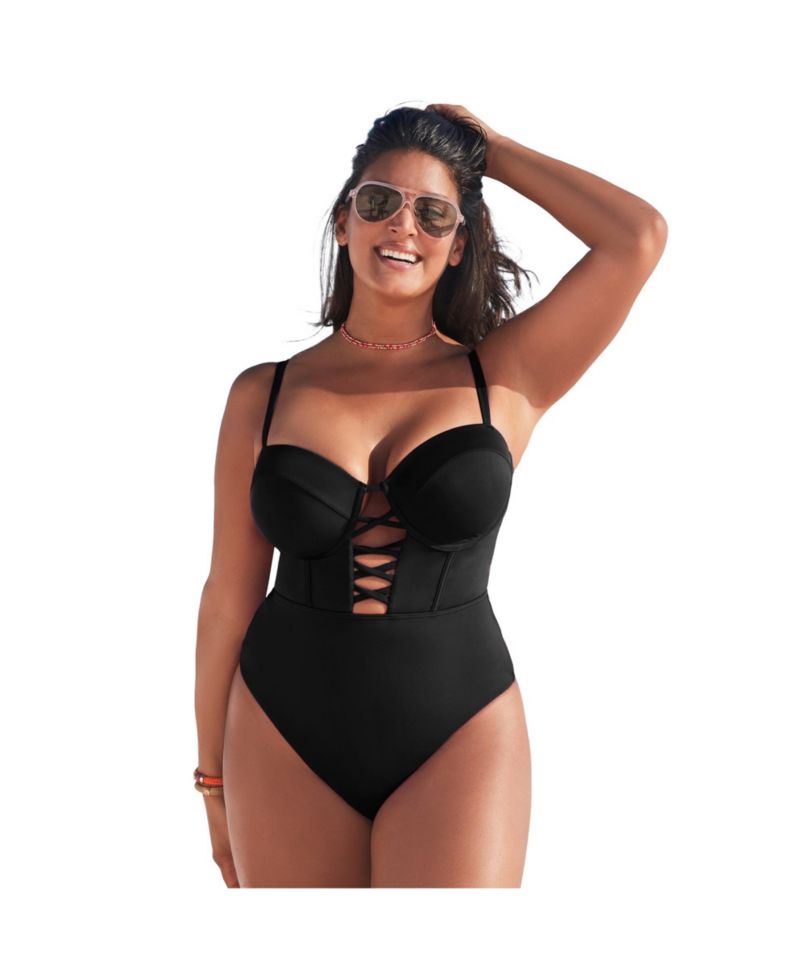 Women's Underwire Lace Up One Piece Swimsuit