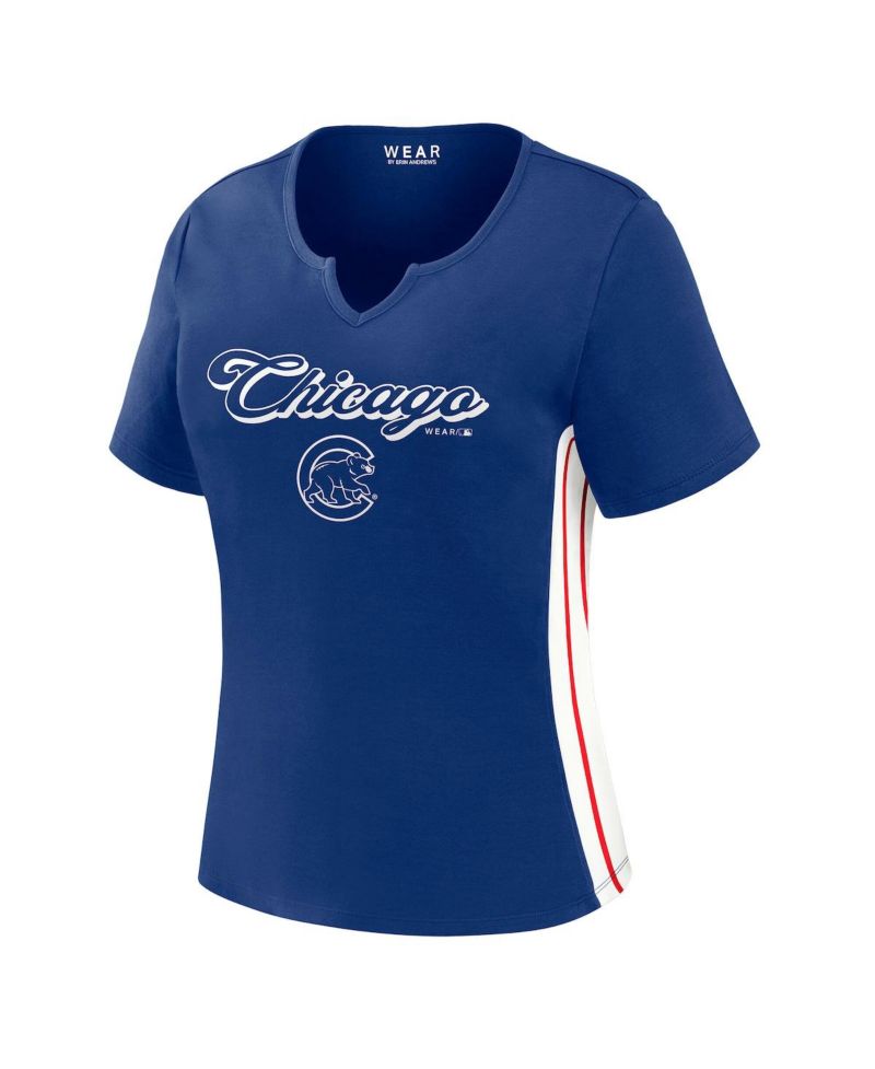 Women's Royal Chicago Cubs Notch Neck Cropped T-Shirt