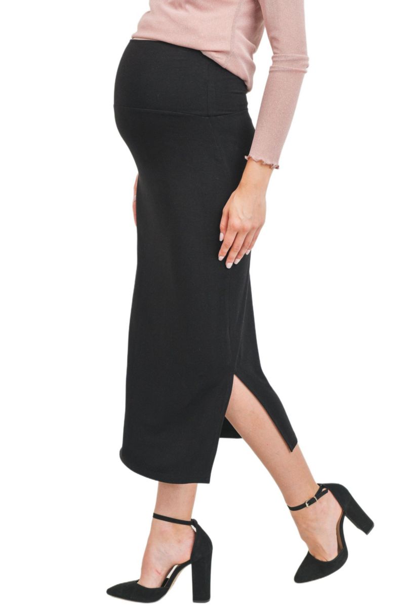 Maternity High-Rise Pencil Midi Skirt with Side Slits