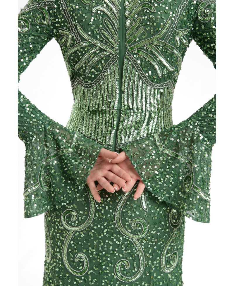 Women's Modest Embellished Sequins Trail Maxi Dress