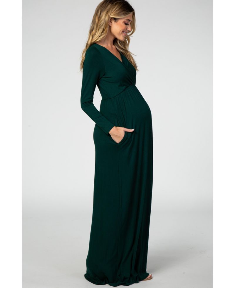 Women's Green Long Sleeve Nursing Maxi Dress
