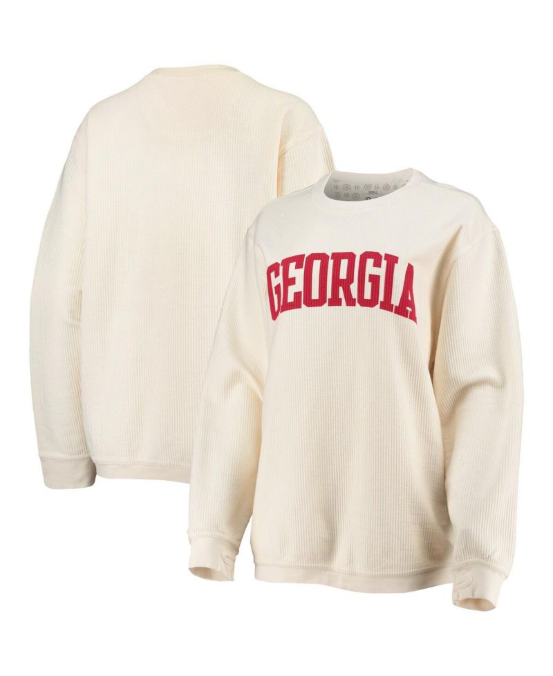 Women's White Georgia Bulldogs Comfy Cord Vintage-Like Wash Basic Arch Pullover Sweatshirt