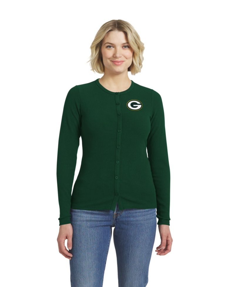 Women's Green Bay Packers Ribbed Full-Button Cardigan Sweater
