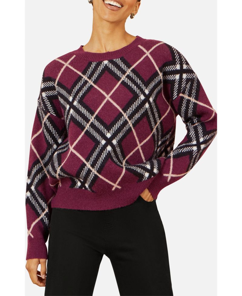 Women's Woomen's Argyle Check Relaxed Sweater