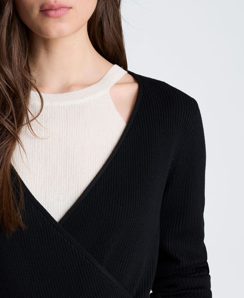 Women's Ribbed Twofer Wrap Sweater