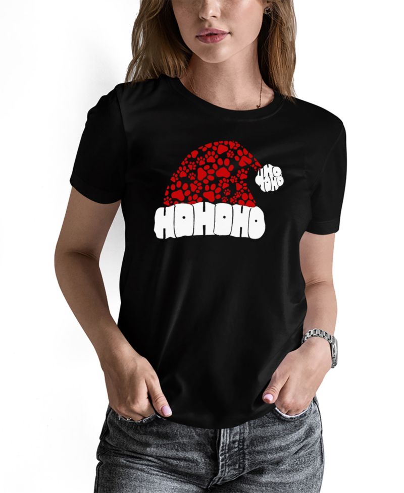 Women's Paw Print Santa Hat Word Art Pullover Top