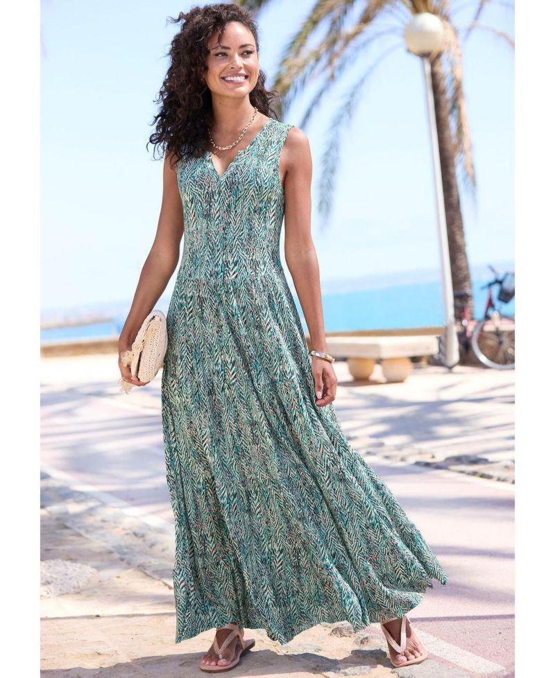 Women's A-Line Printed Notch-Neck Maxi Dress