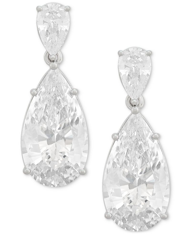 Cubic Zirconia Pear Drop Earrings in Sterling Silver