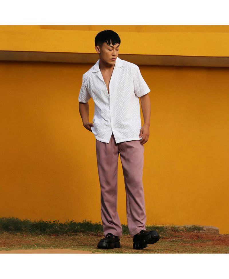 Men's Chalk White Embroidered Zig-Zag Shirt