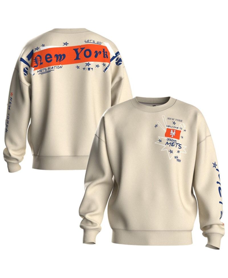 Women's Beige New York Mets Graffiti Fleece Sweatshirt