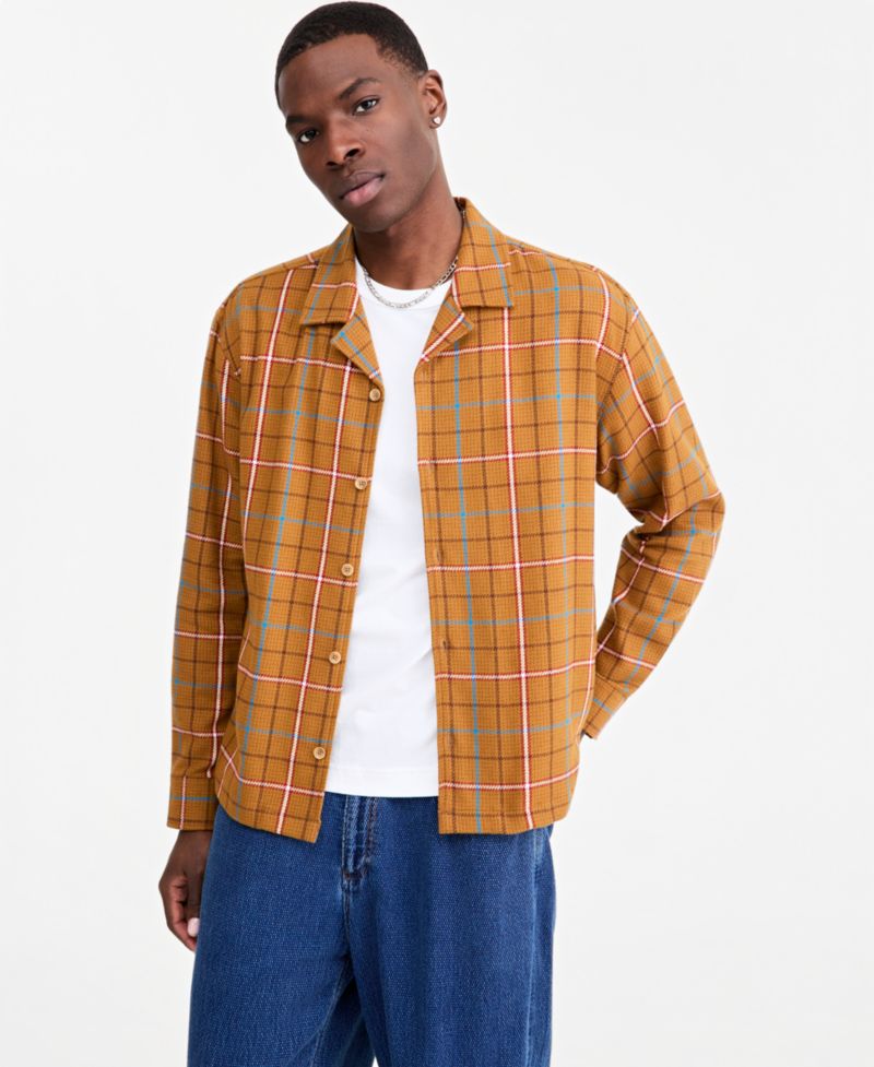 Men's Camp-Collar Plaid Shirt