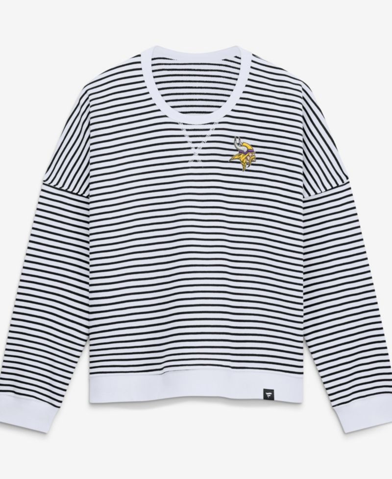 Women's White/Black Minnesota Vikings Striped Oversized French Terry Sweatshirt