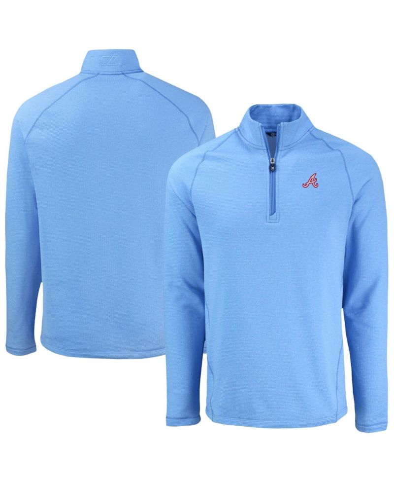 Men's Heather Light Blue Atlanta Braves Peshastin Eco Fleece Raglan Quarter-Zip Sweatshirt