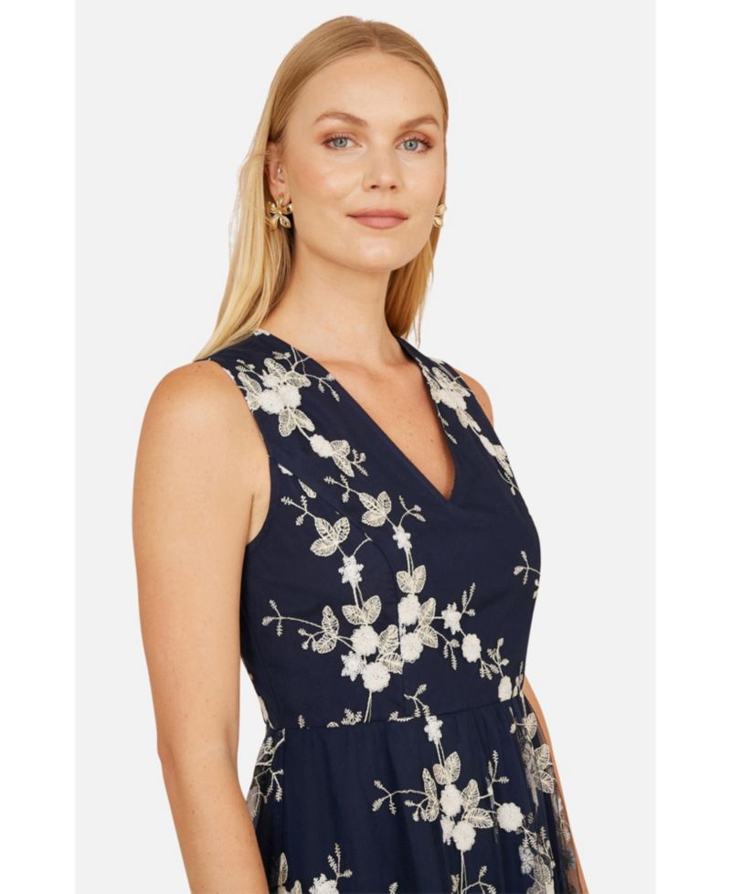 Women's Mesh Embroidered Maxi Dress