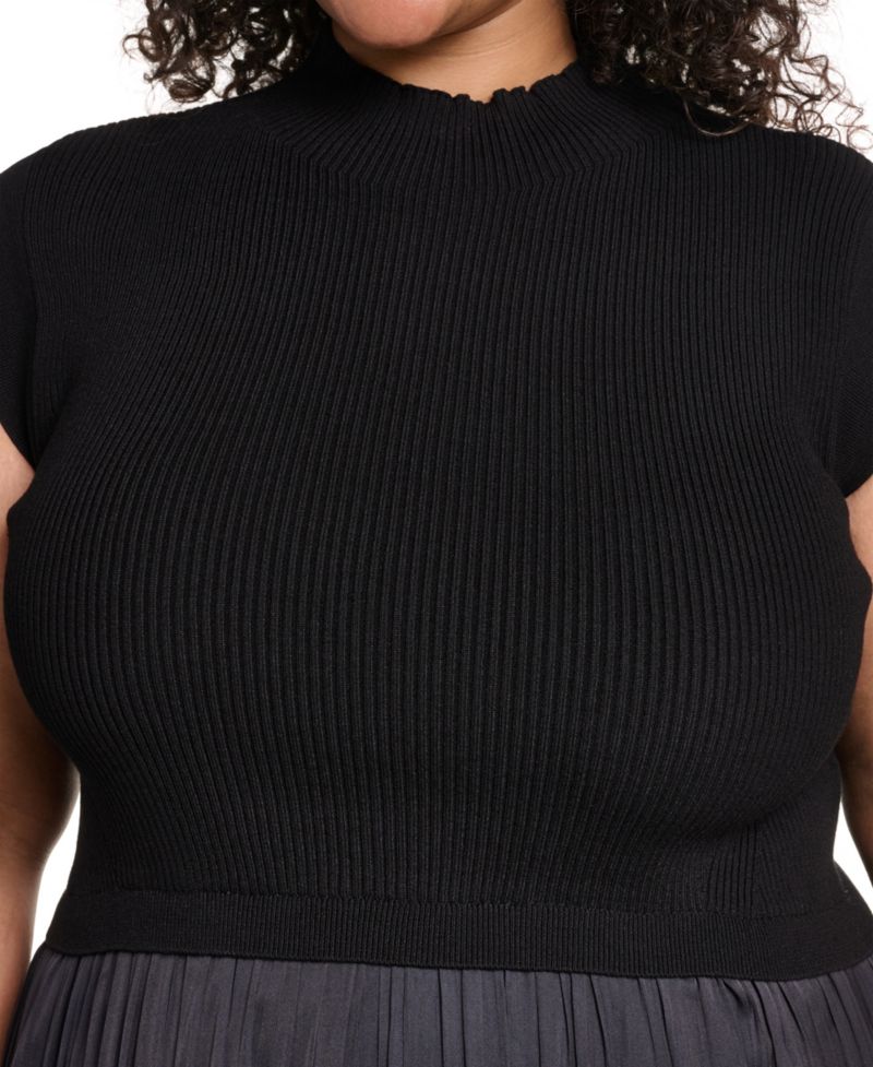 Plus Size Velvet Mock-Neck Sleeveless Dress