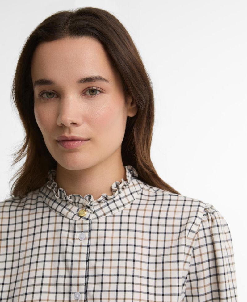 Women's Fareham Plaid Ruffle-Neck Lyocell-Blend Shirt