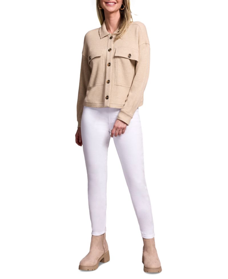 Women's Brushed Waffle Knit Crew Neck Jacket