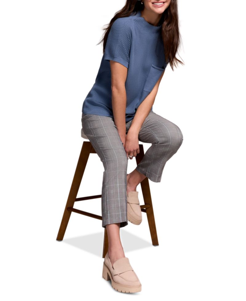 Women's Cotton Mock Neck Cap Short Sleeve Top