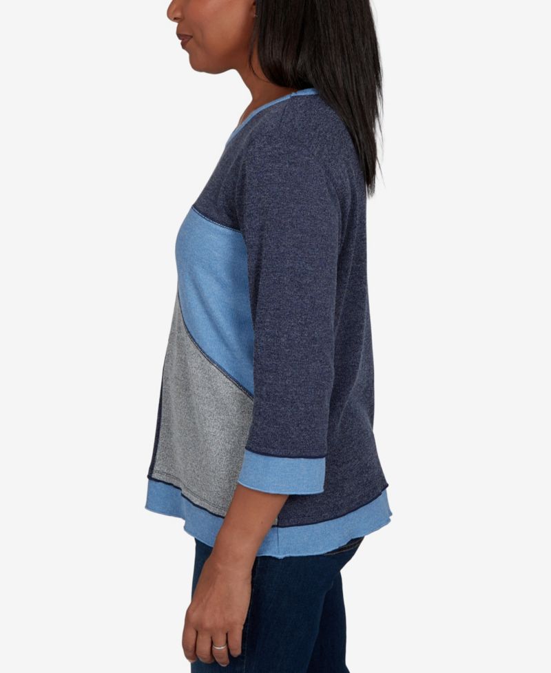 Petite Classic Heathered Colorblock 3/4-Sleeve Knit Top
