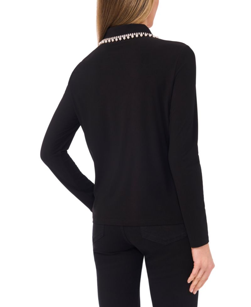 Women's Rhinestone Embellished Long Sleeve Collared Top