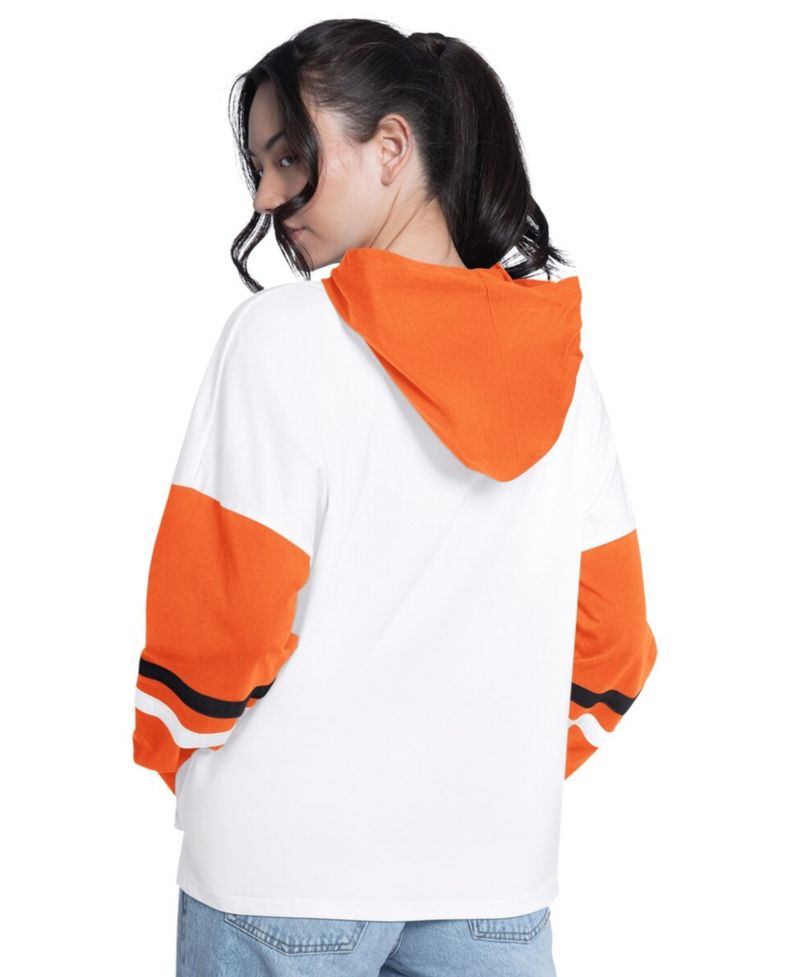 Women's White/Orange Baltimore Orioles Key Player Oversized Hooded Long Sleeve T-Shirt