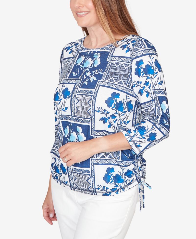 Petite Mykonos Framed Floral Ruched Side Tie Top
