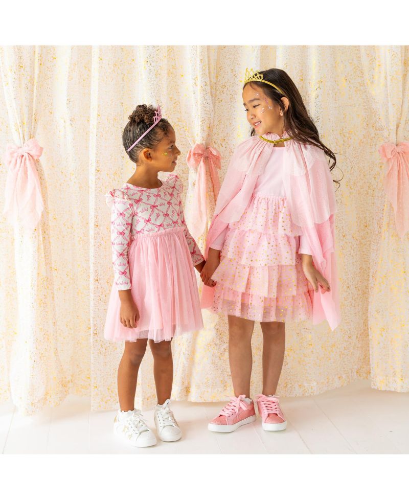 Girls Pink Princess Tiered Long Sleeve Tutu Dress