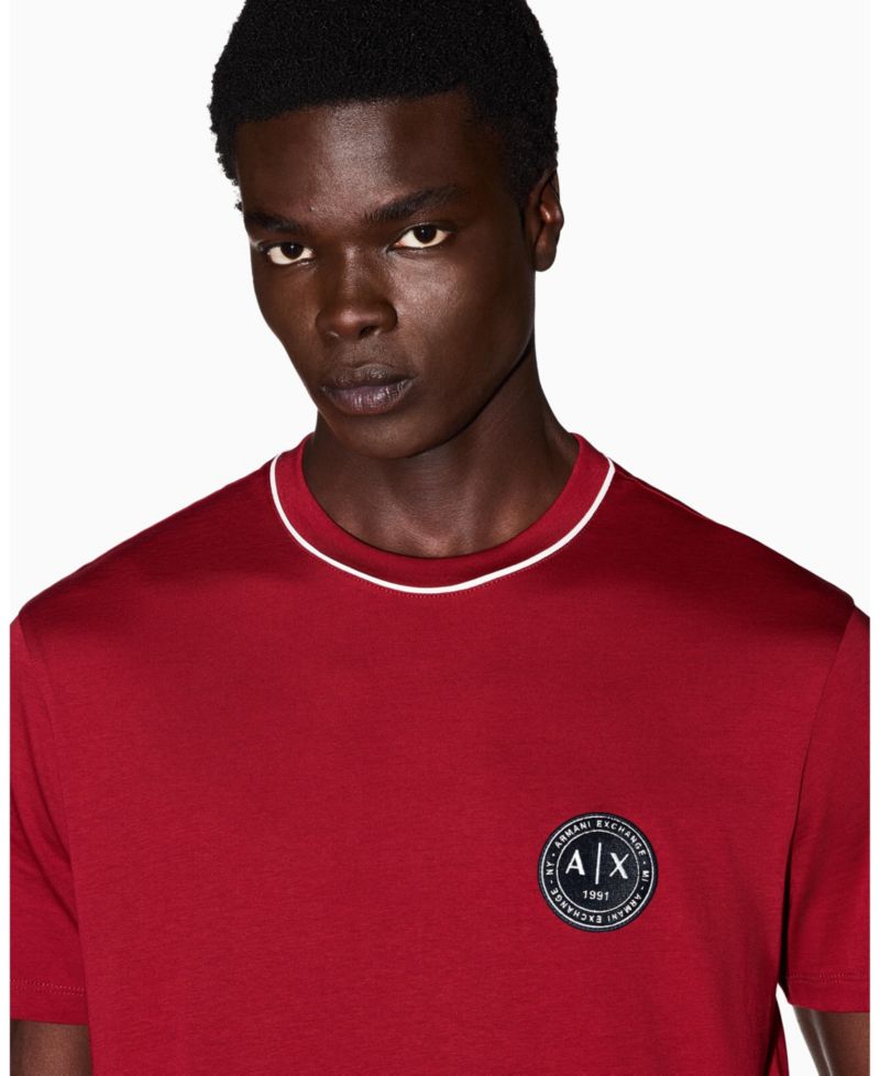 Men's Short Sleeve Neck Piping Badge logo Regular Fit T-Shirt