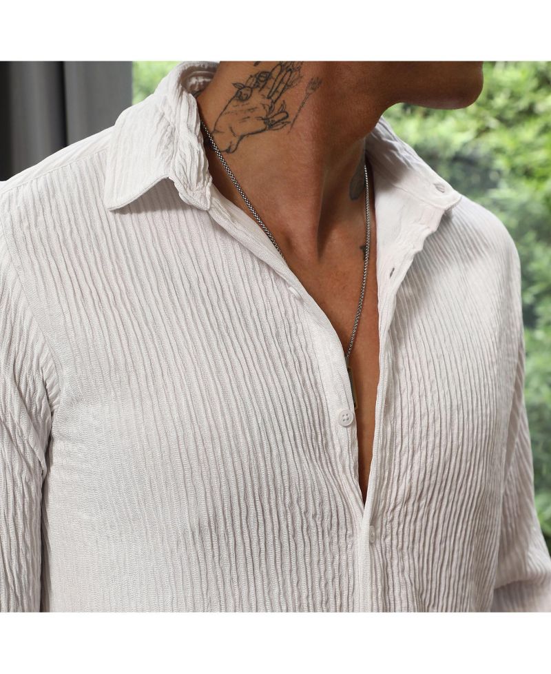 Men's Powder White Solid Creased Shirt