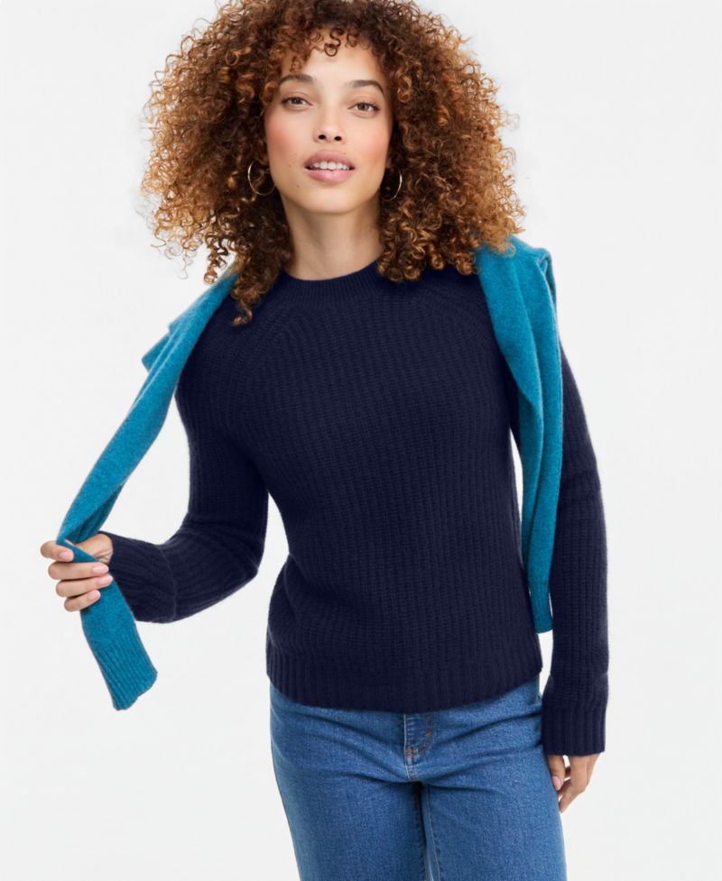 Plus Size 100% Cashmere Shaker Stitch Crewneck Sweater