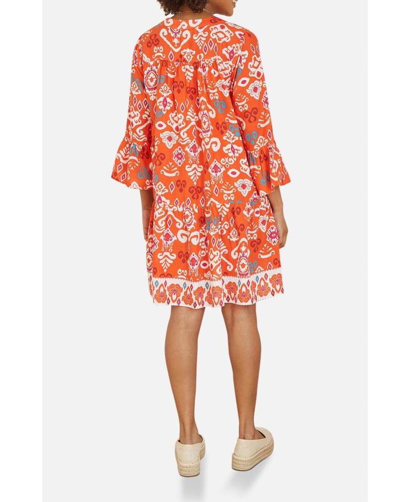 Women's Ikat Print 3/4 Sleeve Tunic Dress