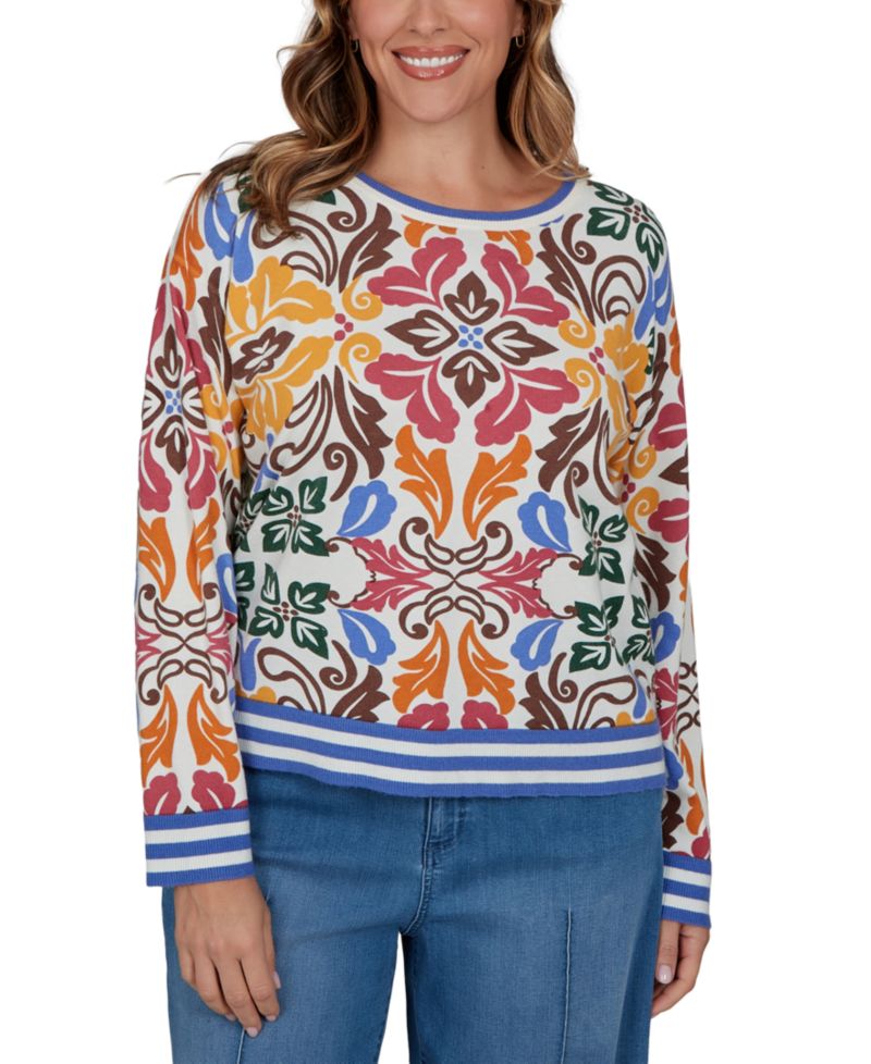 Plus Size Tipped Floral Lightweight Sweater