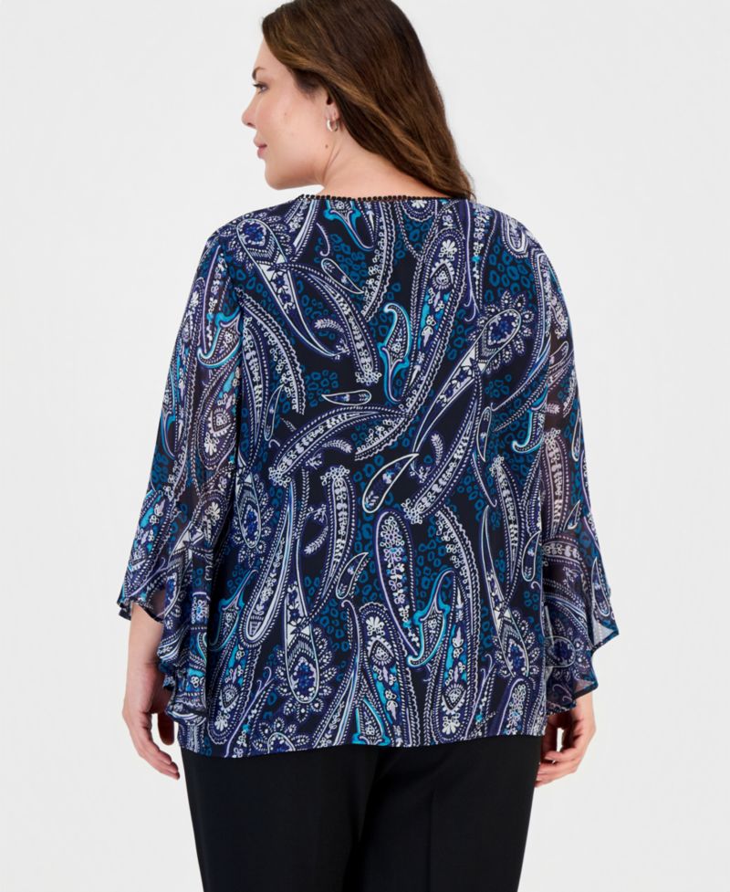 Plus Size V-Neck Ruffle-Sleeve Blouse