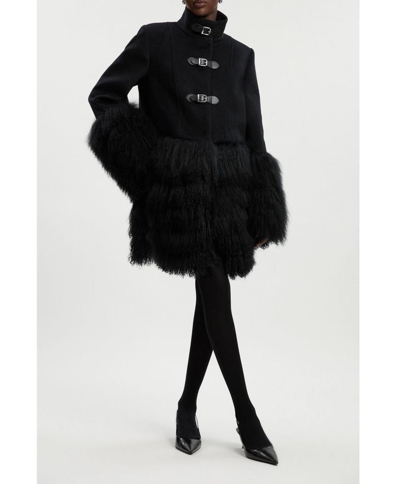 Women's Brushed Wool Buckle Detail Short Coat