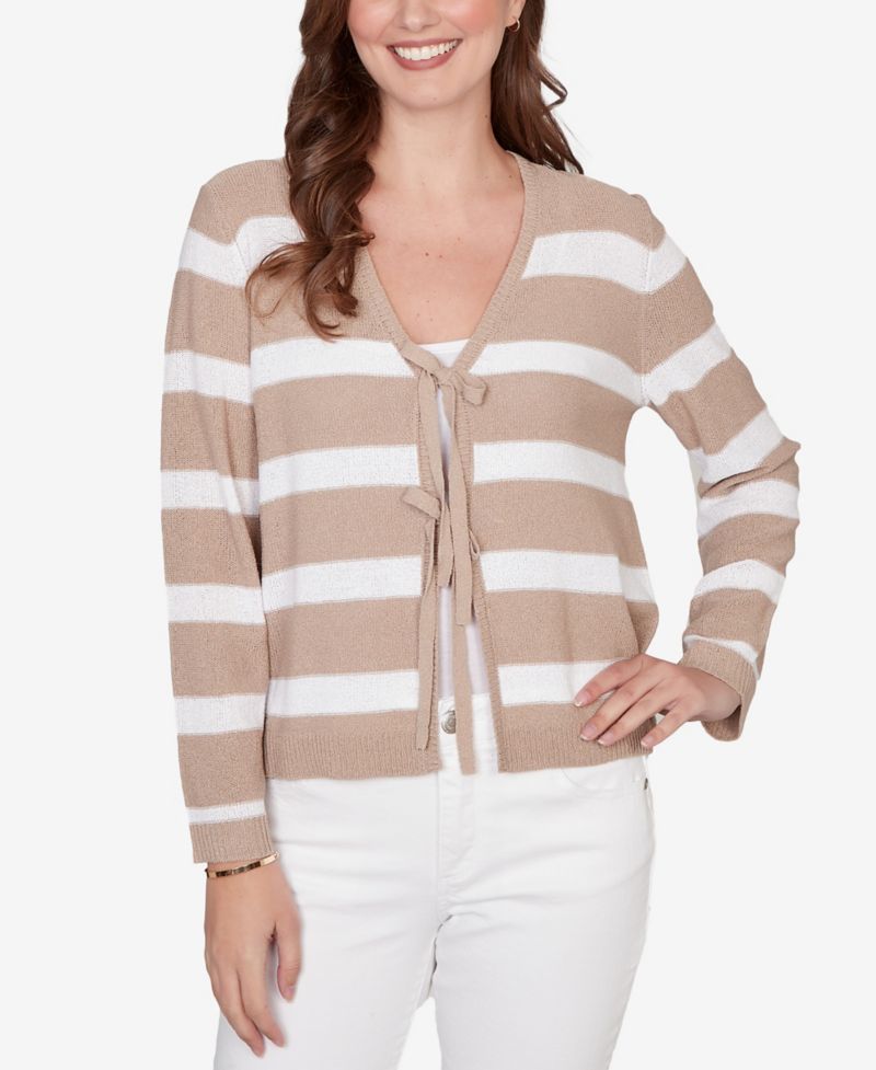 Petite Striped Tie-Front Cardigan Sweater
