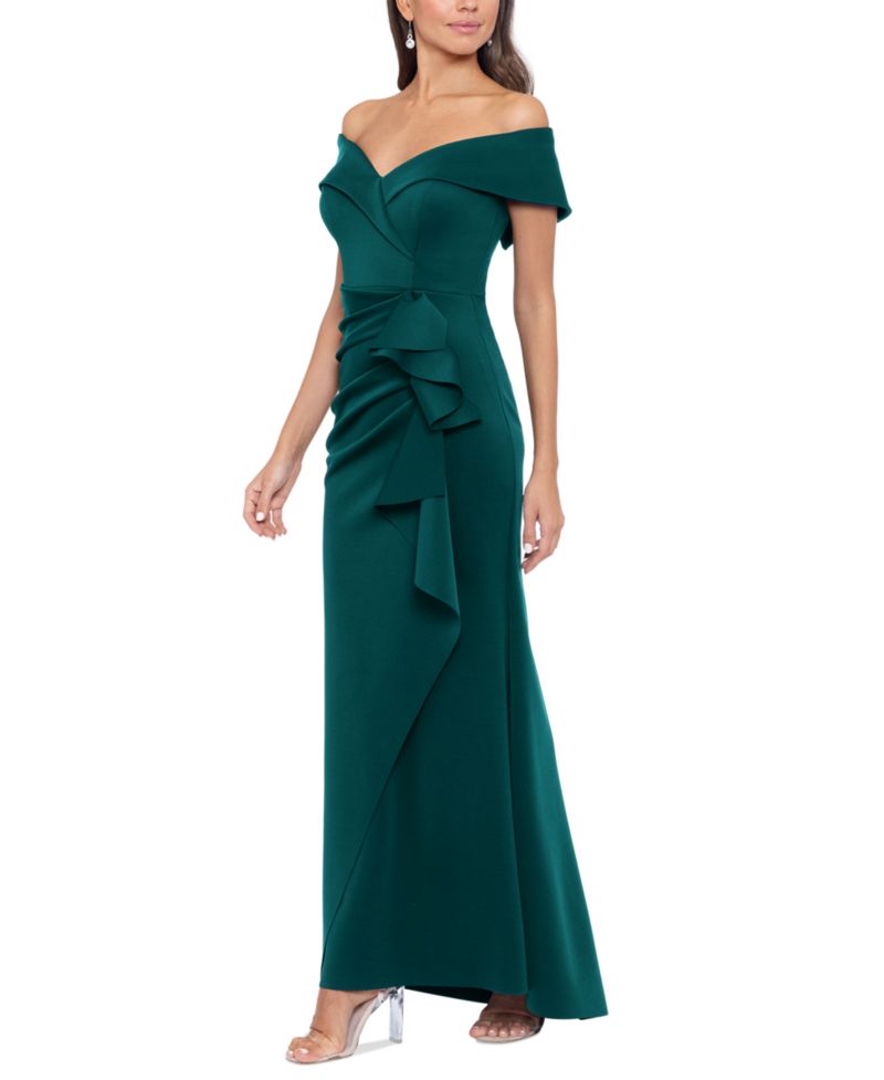 Women's Scuba Off-The-Shoulder Gown