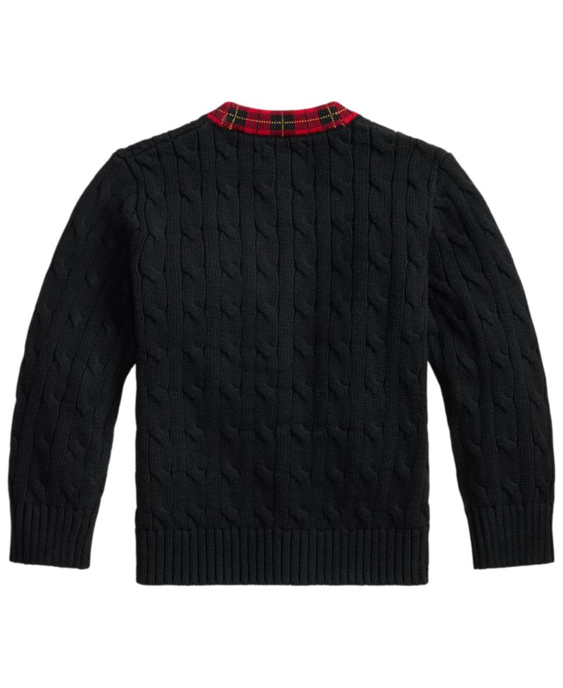 Boys' 2T-7 Cable-Knit Plaid-Trim Cardigan