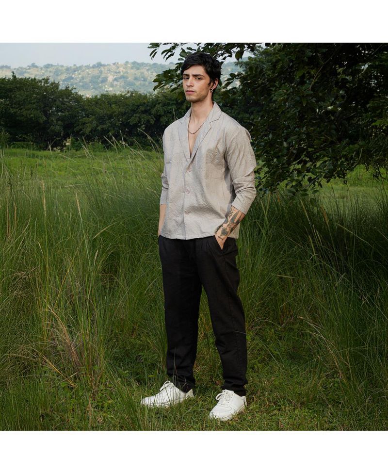 Men's Ecru Beige Wrinked Korean Oversized Shirt