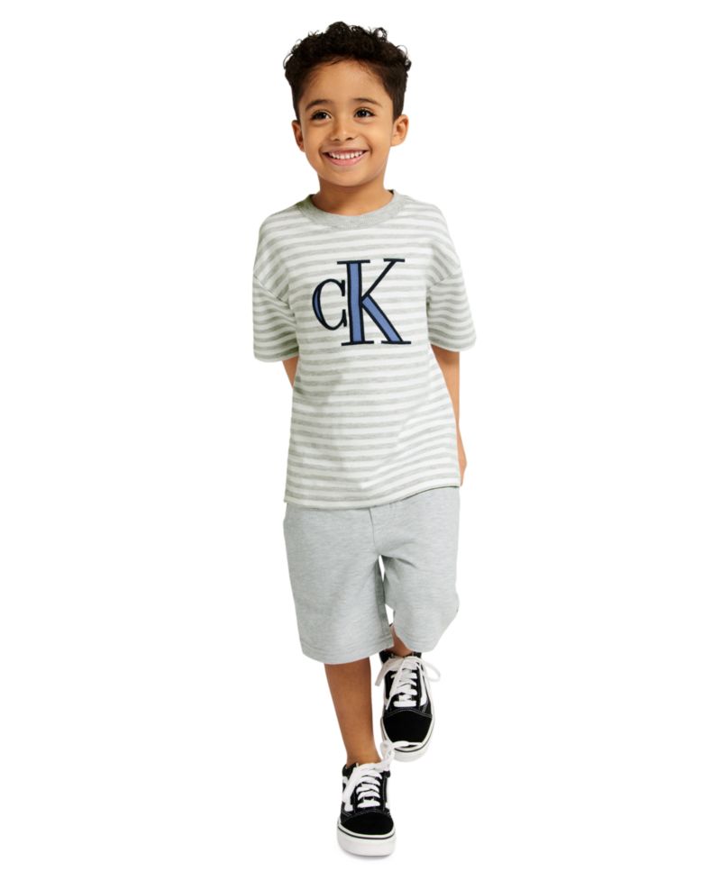 Boys' 2T-7 Relaxed Striped T-Shirt and French Terry Cargo Shorts, 2-Piece Set