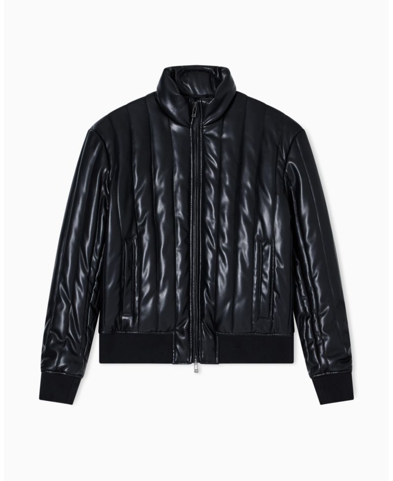 Men's Quilted Faux-Leather Puffer Jacket