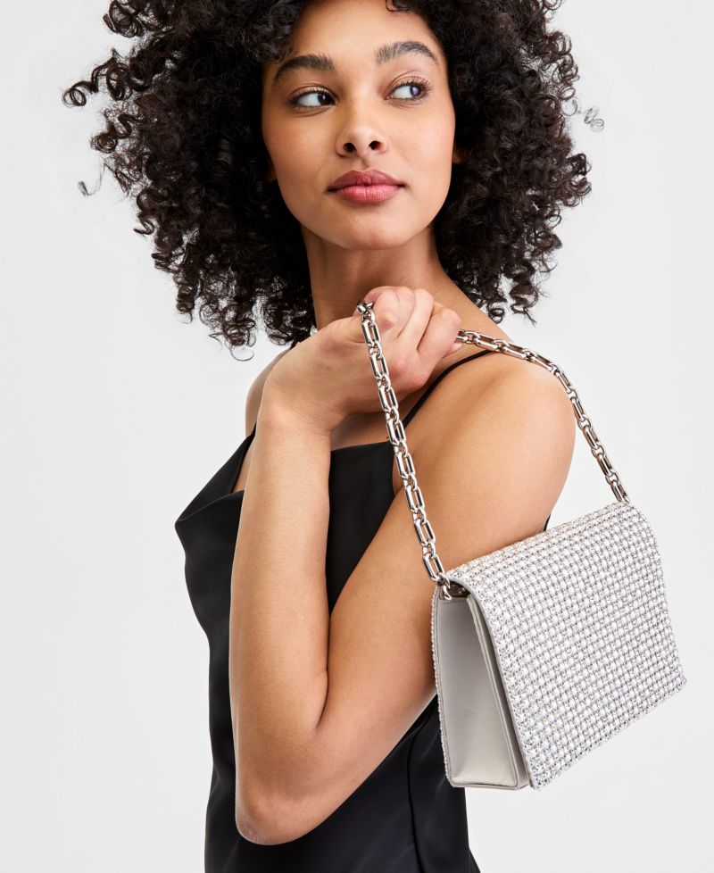 Imitation Pearl XL Diamond Mini Flap Clutch