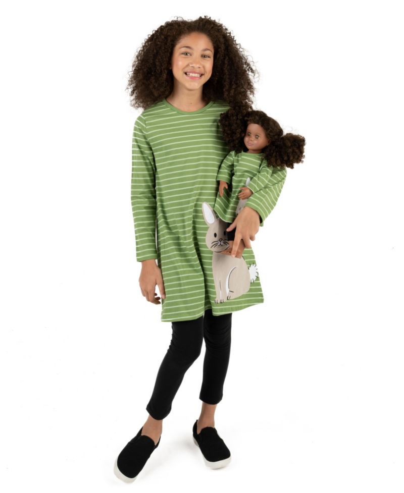 Toddler Girls Matching Doll Long Sleeve Cotton Crew Neck A-Line Dress