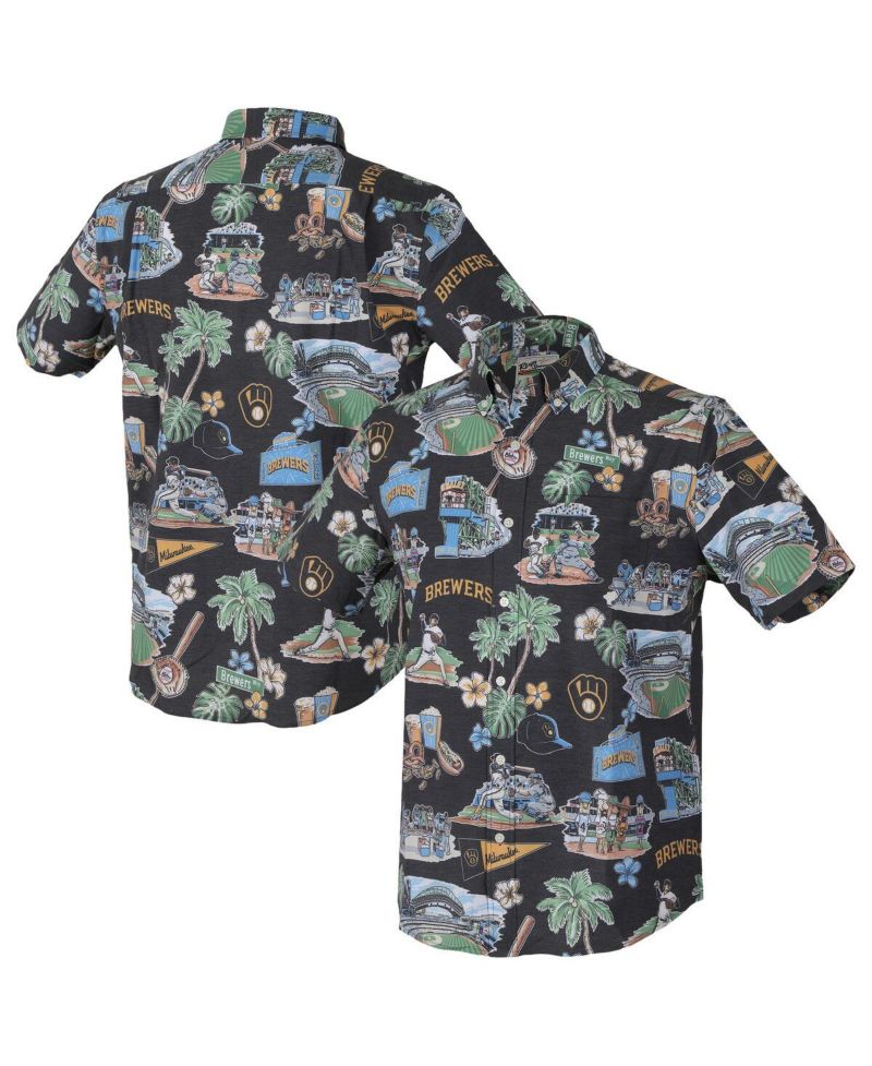 Men's Black Milwaukee Brewers Scenic Tri-Blend Button-Down Shirt
