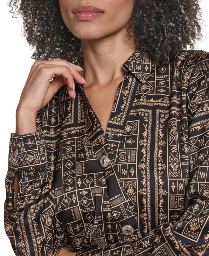 Women's Long-Sleeve Floral-Print Surplice Blouse